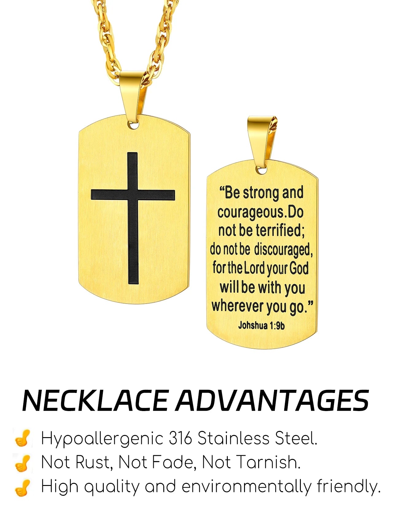 Men'S Gold Plated Cross Necklace Stainless Steel Dog Tag Necklace Christian Serenity Prayer Necklace Inspirational Jewelry Gift