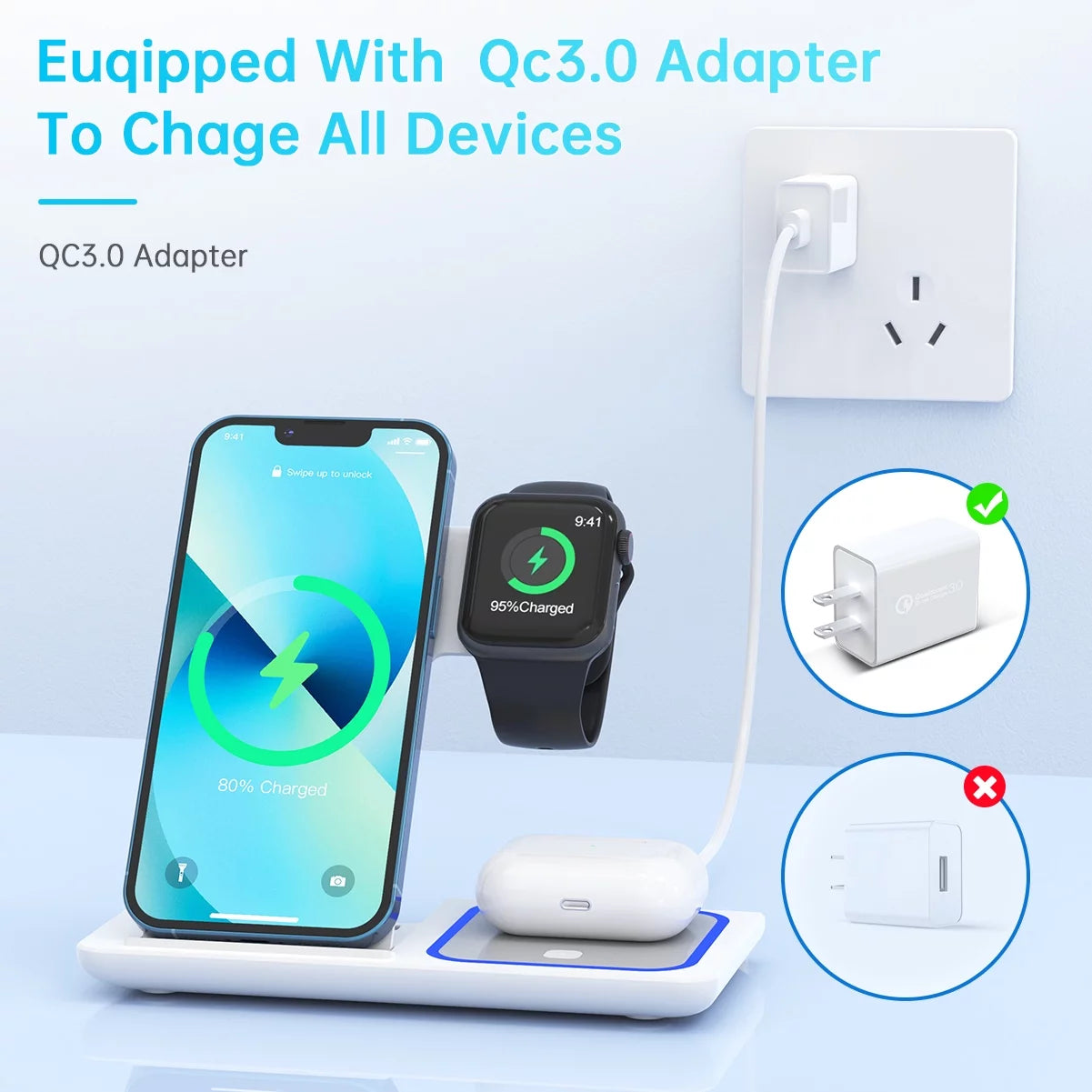 Cargador Inalámbrico, Estación De Carga Rápida Para Iphone De 18W Compatible Con Iphone 17/16/15/14/13/12/11/Pro Max/Plus, Soporte De Cargador Inalámbrico 3 En 1 Para Iwatch SE 11/10/9/8/7/6/5/4, Airpods Pro 2/3/4