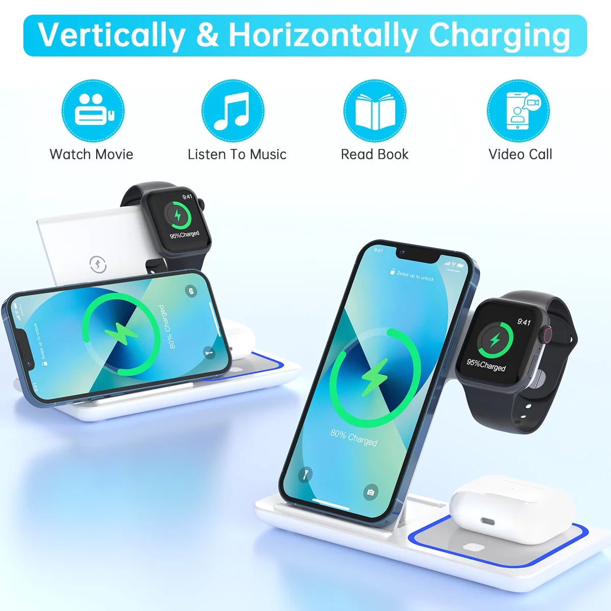 Cargador Inalámbrico, Estación De Carga Rápida Para Iphone De 18W Compatible Con Iphone 17/16/15/14/13/12/11/Pro Max/Plus, Soporte De Cargador Inalámbrico 3 En 1 Para Iwatch SE 11/10/9/8/7/6/5/4, Airpods Pro 2/3/4