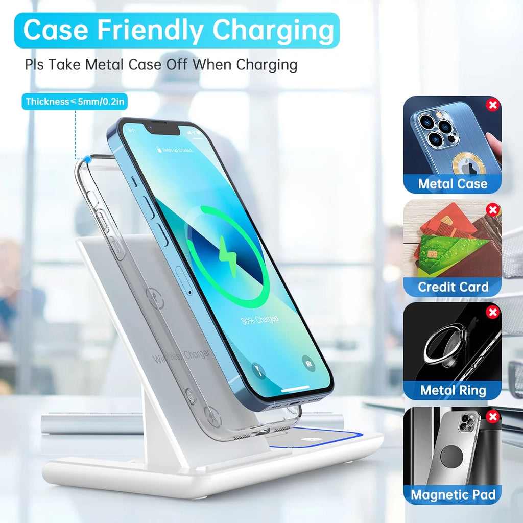 Cargador Inalámbrico, Estación De Carga Rápida Para Iphone De 18W Compatible Con Iphone 17/16/15/14/13/12/11/Pro Max/Plus, Soporte De Cargador Inalámbrico 3 En 1 Para Iwatch SE 11/10/9/8/7/6/5/4, Airpods Pro 2/3/4